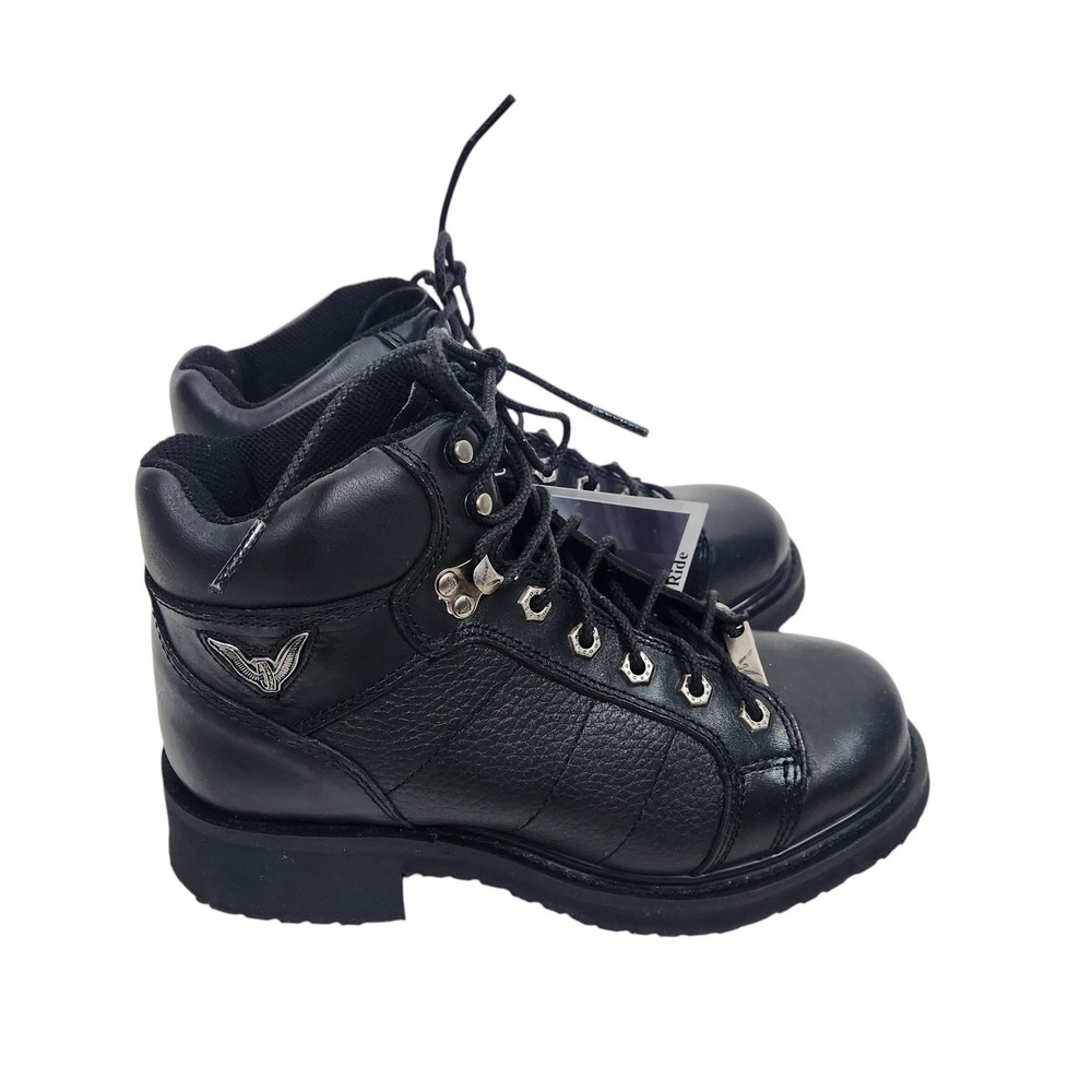 THOROGOOD Boots Womens 8 W Black Leather Motorcycle Ankle Lace Up 524-6901